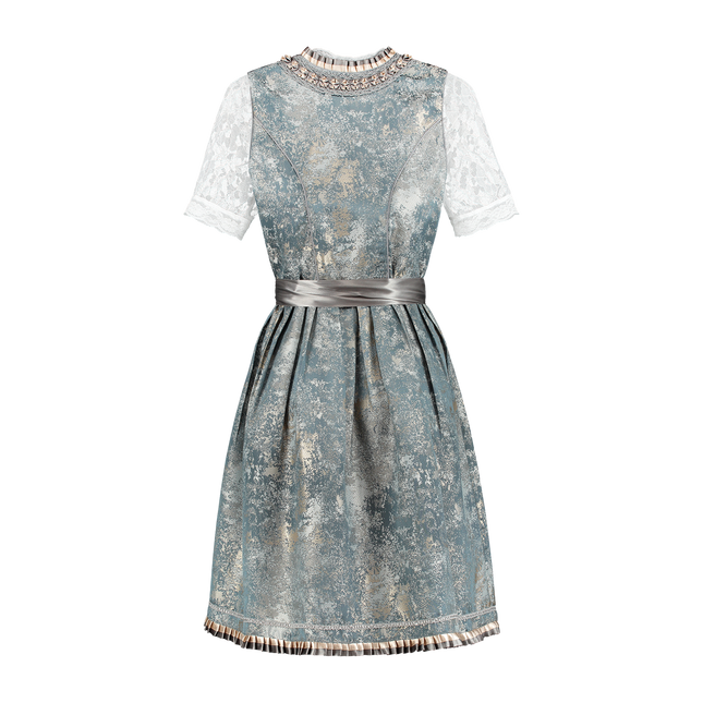 Dirndl 2-dlg blu antico/grigio argento, grembiule in pizzo