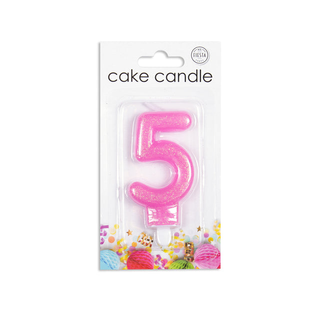 Candela 5 anni Rosa Glitter 7cm