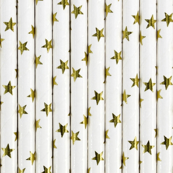 Cannucce di carta oro con stelle 19,5 cm 10 pezzi