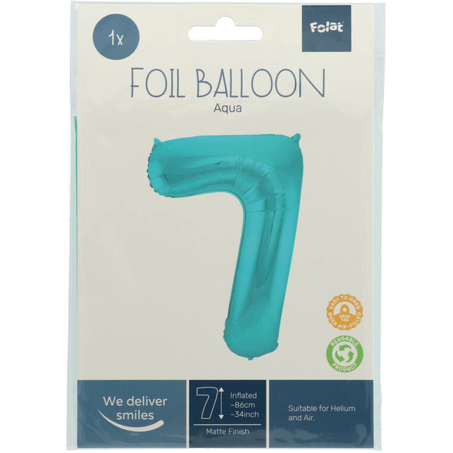 Palloncino in foil Figura 7 Verde menta pastello XL 86 cm vuoto