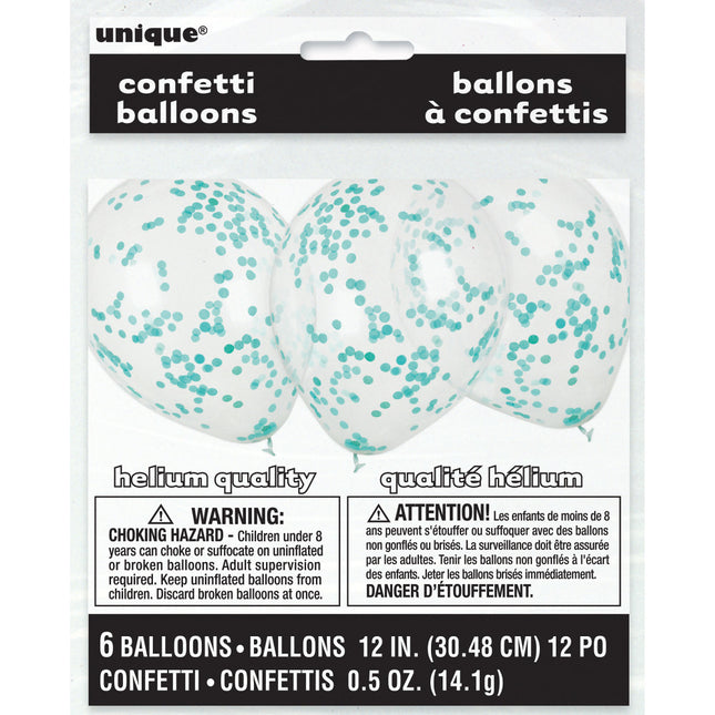 Palloncini a coriandoli Turchese 40cm 6 pezzi