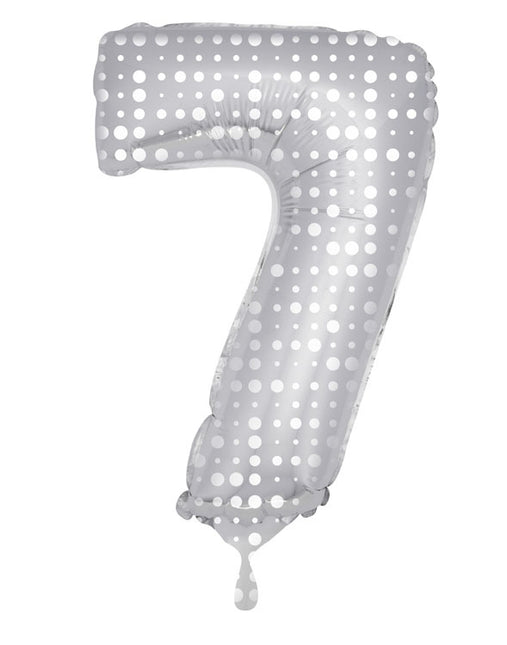 Palloncino in foil Figura 7 Silver Dots XL 86cm vuoto