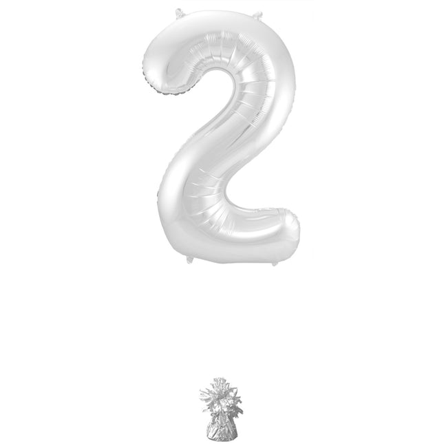 Palloncino Foil Figura 2 Argento Metallizzato XL 86cm vuoto