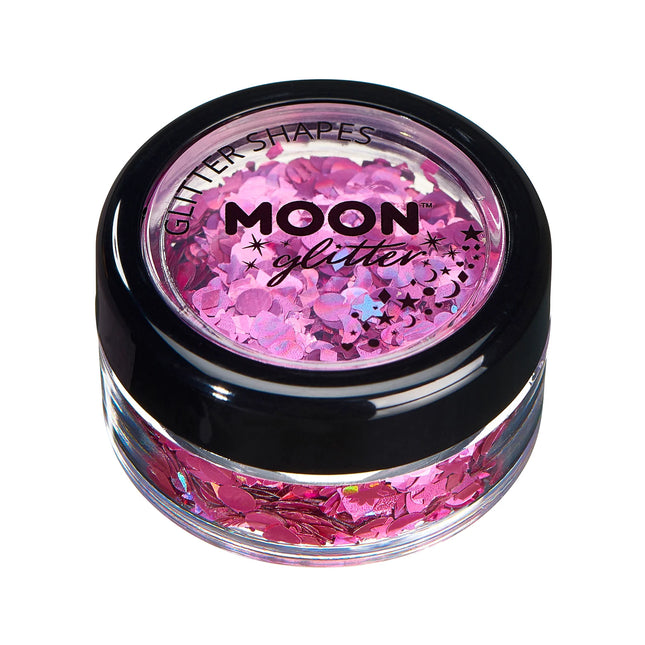 Moon Glitter Holographic Glitter Shapes Pink 3g