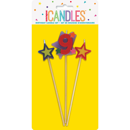 Set di candele 9 anni Stelle 26cm 3 pezzi