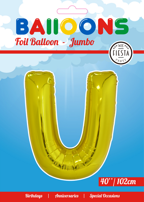 Palloncino Foil Lettera U Oro XL 102cm vuoto