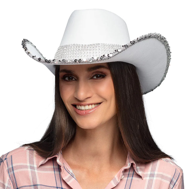 Cappello da cowboy bianco glitterato