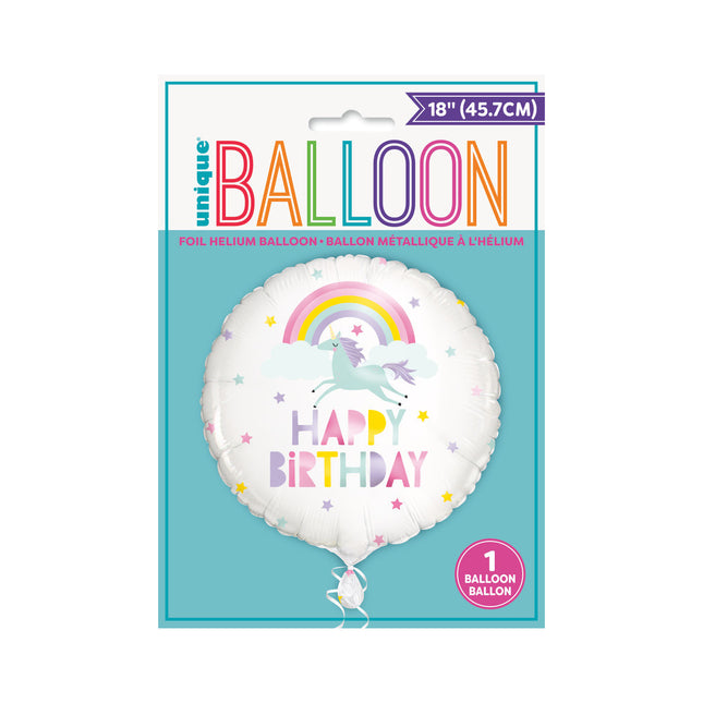 Palloncino ad elio Buon Compleanno Unicorno Bianco 45cm vuoto