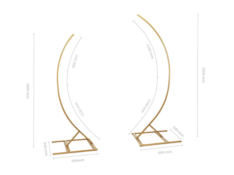 Supporto con 2 archi semi-archivi, 200 cm e 180 cm - Set, Oro