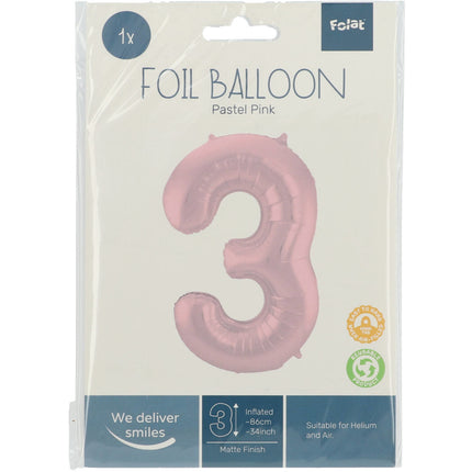 Palloncino Foil Figura 3 Rosa Pastello XL 86cm vuoto