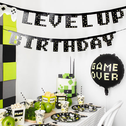 Striscione per feste di gioco Level Up Birthday 2,5 m