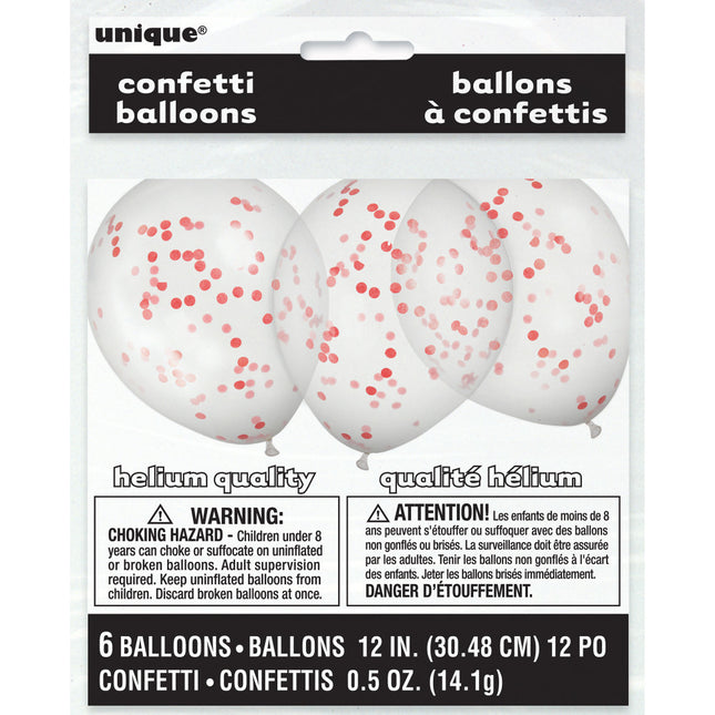 Palloncini a coriandoli rossi 40cm 6pz