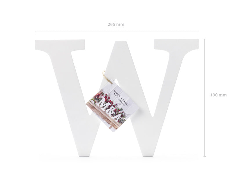 Lettera W bianca in legno 16,5 cm