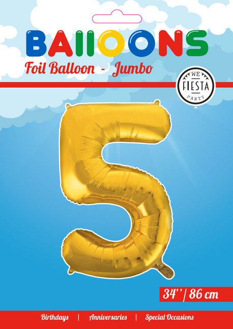 Palloncino Foil Figura 5 Gold XL 86cm vuoto