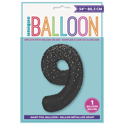 Palloncino figura 9 anni a pois neri 86cm