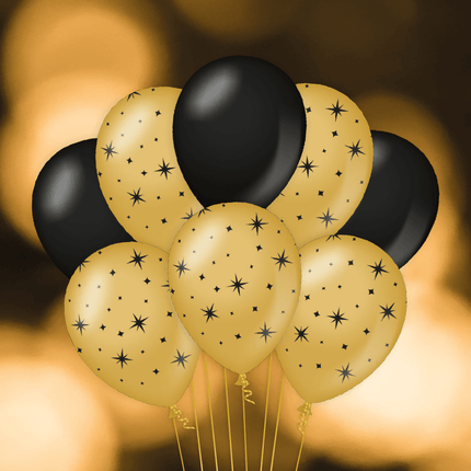 Palloncini oro nero stelle 30cm 6pz