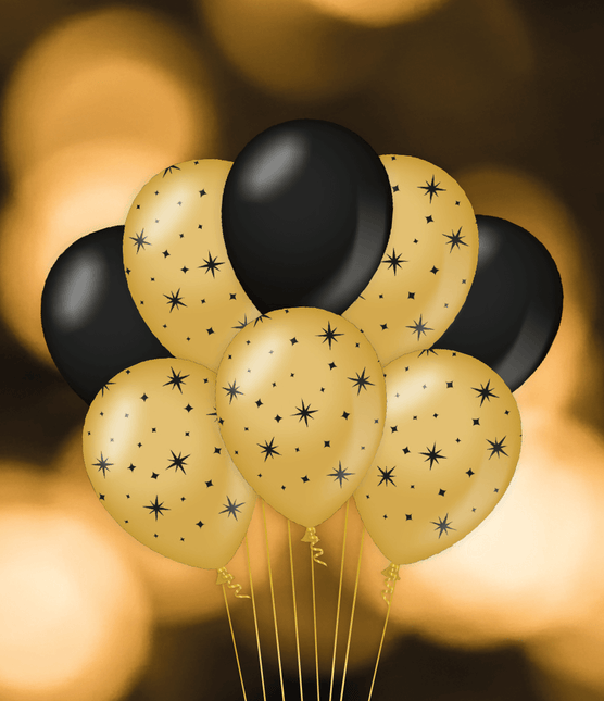 Palloncini oro nero stelle 30cm 6pz