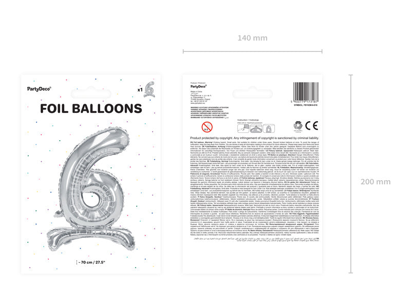 Palloncino Foil Figura 6 Silver Standard Vuoto 70cm