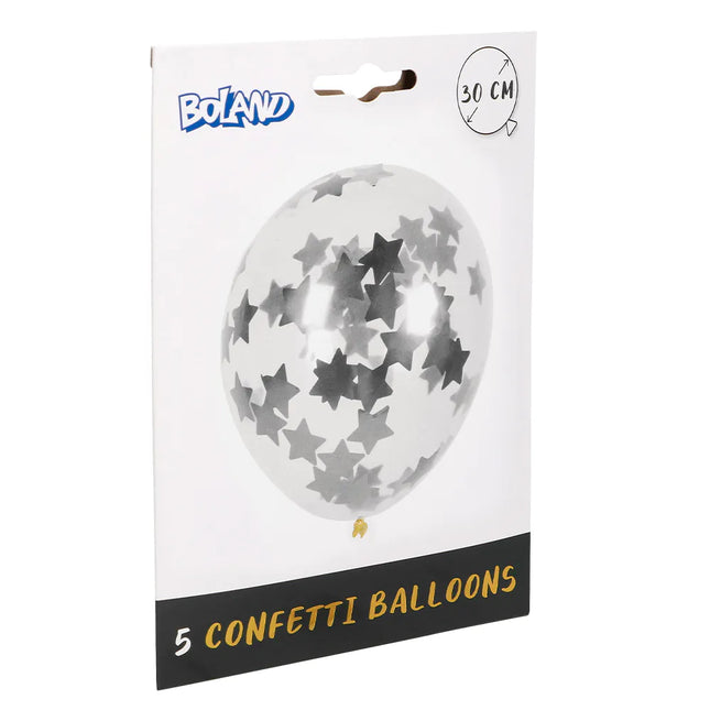 Palloncini con coriandoli a stella argento 30cm 5pz