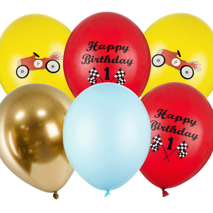 Palloncini Happy Birthday Race Mix 30cm 6 pezzi