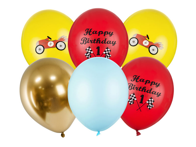 Palloncini Happy Birthday Race Mix 30cm 6 pezzi