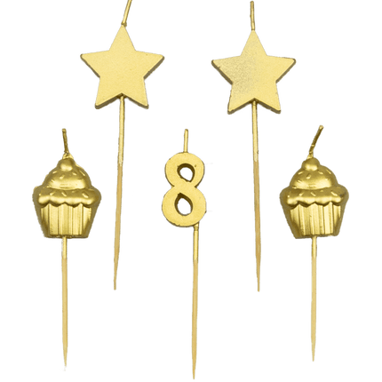 Candele 8 anni Cupcake Oro 17,5 cm