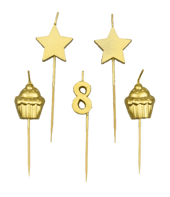 Candele 8 anni Cupcake Oro 17,5 cm