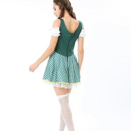 Abito Dirndl Oktoberfest a scacchi verde