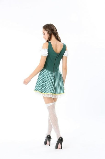 Abito Dirndl Oktoberfest a scacchi verde