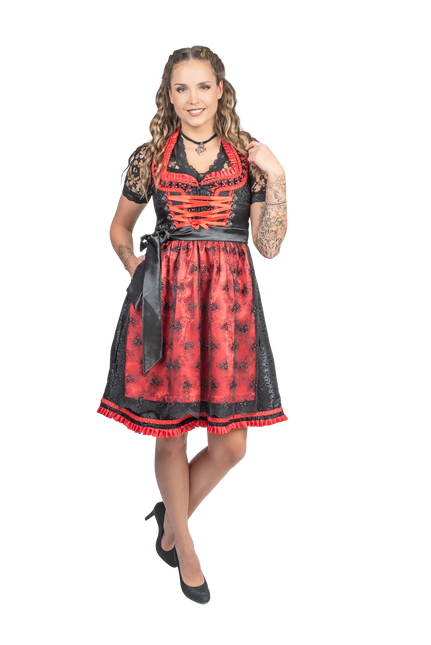 Nero Rosso Abito Dirndl Oktoberfest Donna 2 Pezzi