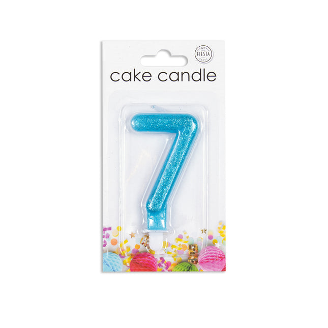 Candela 7 Anni Blu Glitter 7cm