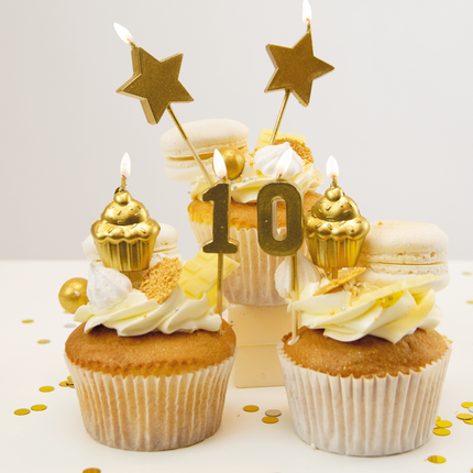 Candele 10 anni Cupcake Oro 17,5cm