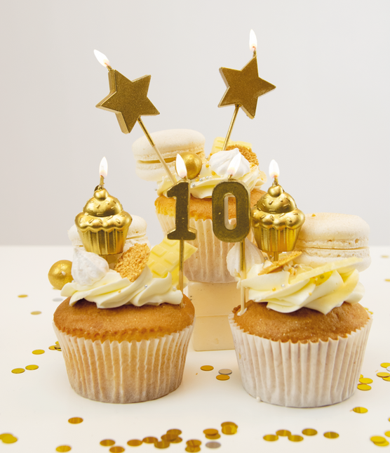 Candele 10 anni Cupcake oro 17,5 cm