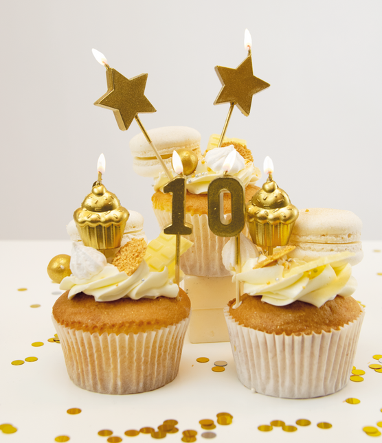 Candele 10 anni Cupcake Oro 17,5cm