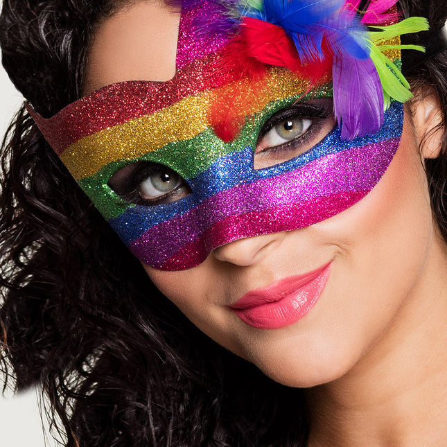 Maschera occhi veneziana arcobaleno