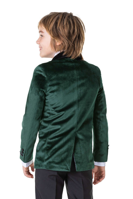 Blazer ragazzo di velluto verde scuro OppoSuits