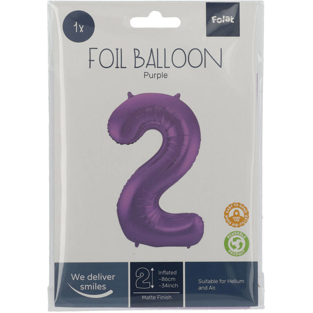 Palloncino Foil Figura 2 Viola Opaco XL 86cm vuoto