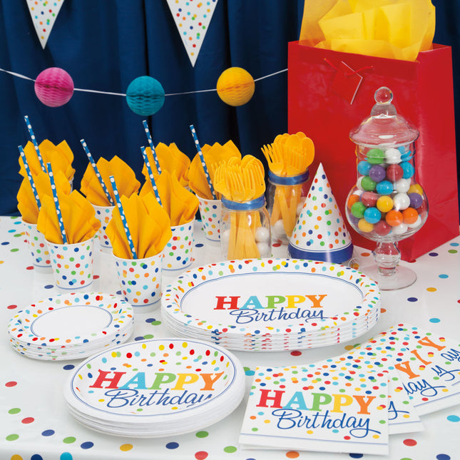 Sacchetti di condivisione arcobaleno Happy Birthday Dots 8 pezzi