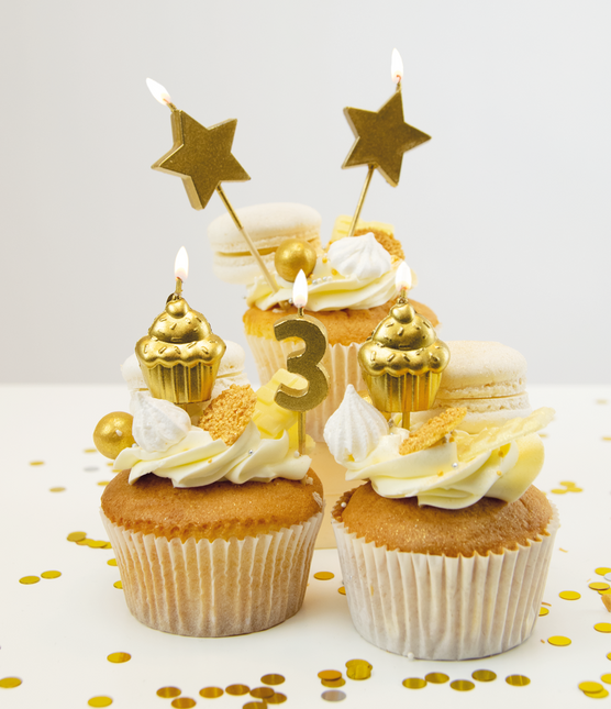 Candele 3 anni Cupcake Oro 17,5 cm