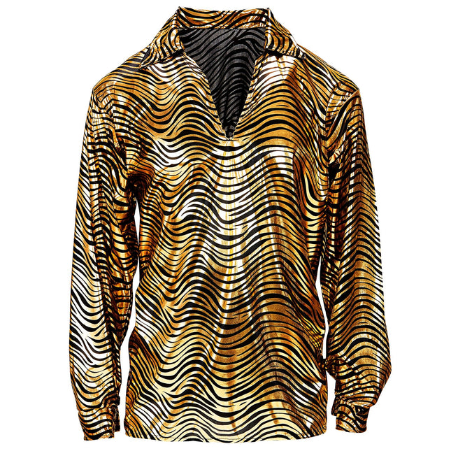 Camicia Disco 70S Oro Uomo Stampa Tiger