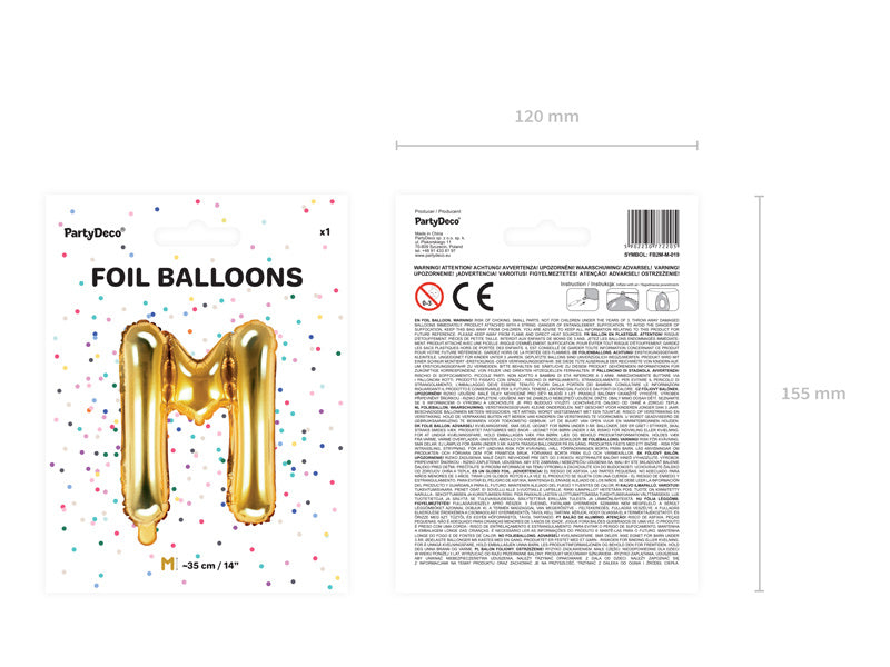 Palloncino in foil Lettera M Oro Vuoto 35cm