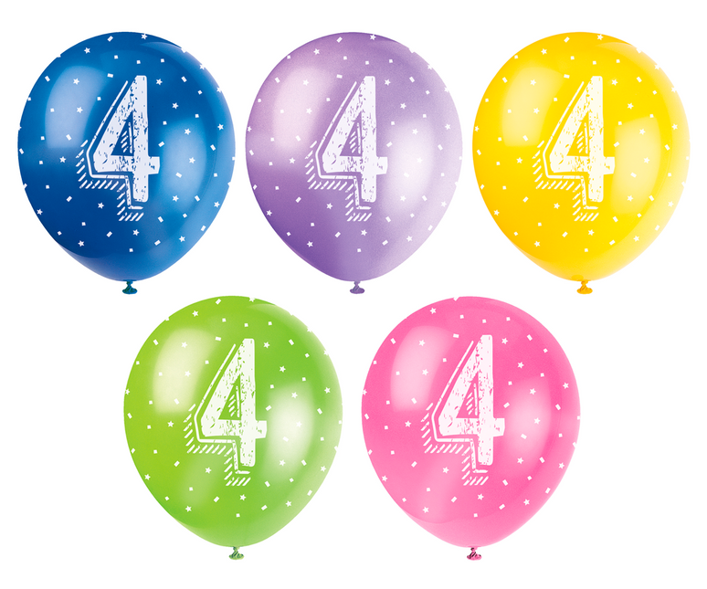 Palloncini 4 anni Coriandoli 30cm 5pz