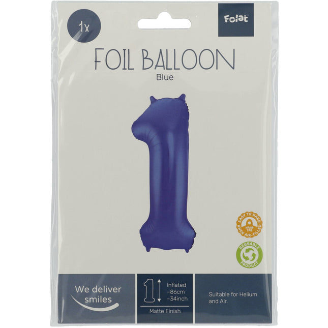 Palloncino Foil Figura 1 Blu Opaco XL 86cm vuoto