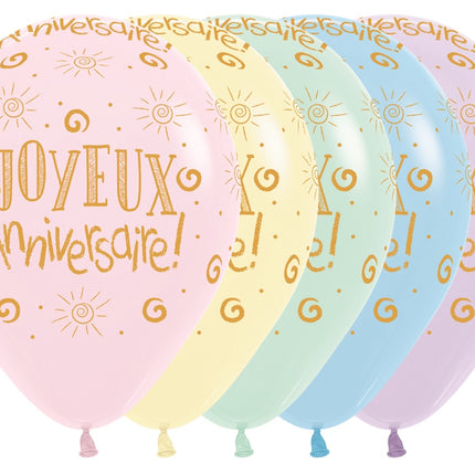 Palloncini Joyeux Anniversaire Pastel Matte Mix 30cm 25pz