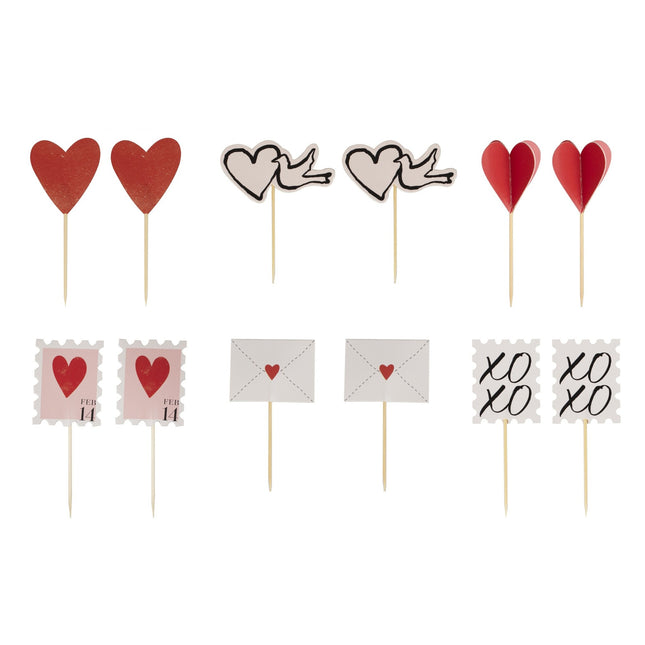 Cupcake Toppers rossi Love 12 pezzi