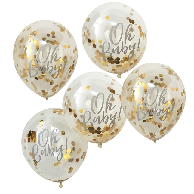 Palloncini con coriandoli dorati Oh Baby 30cm 5pz