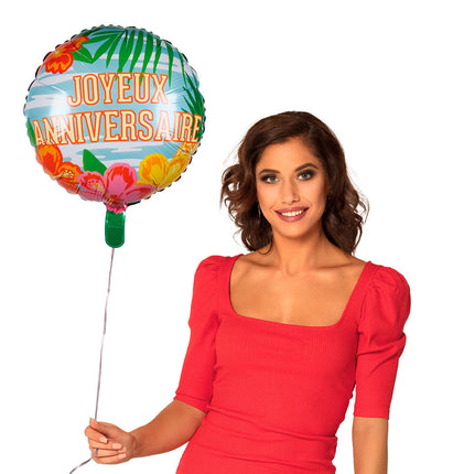 Palloncino ad elio Joyeux Anniversaire Hawaii vuoto 45 cm