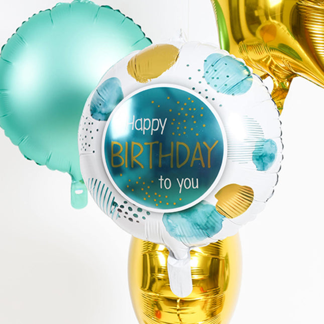 Palloncino ad elio Happy Birthday Blu Oro Vuoto 45cm