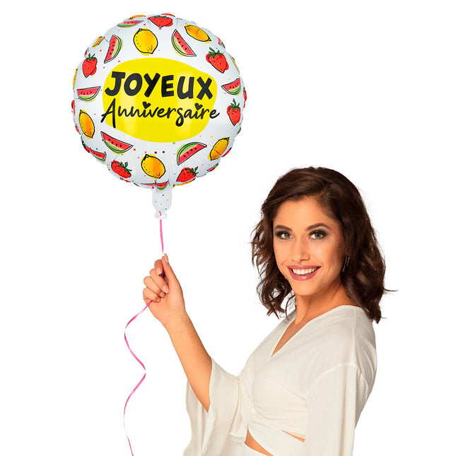 Palloncino ad elio Fruit Joyeux Anniversaire vuoto 45 cm