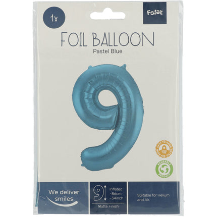 Palloncino Foil Figura 9 Blu Pastello XL 86cm vuoto